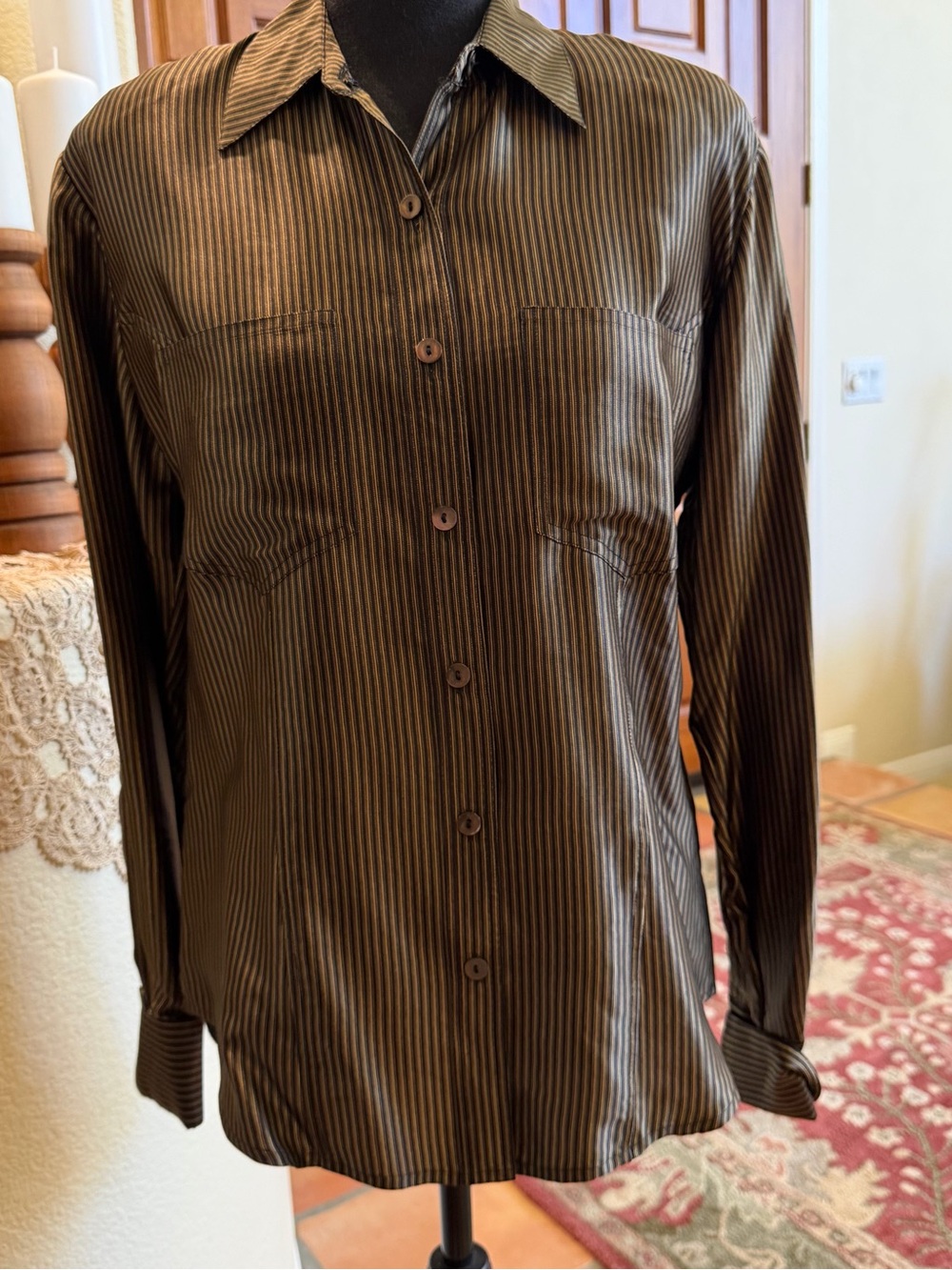 Vintage Paolo Santini Designer Silk Women’s Silk Blouse Sz 6 French Cuffs